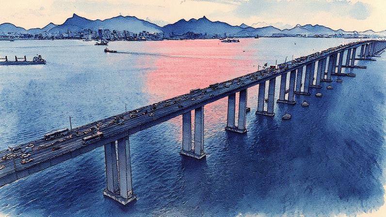 Ponte Rio-Niterói com nova pista de acesso no sentido Rio de Janeiro (Foto: Reprodução)