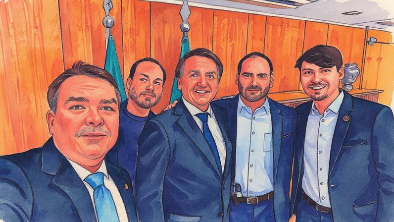 Jair Bolsonaro e seu filho posam para a foto (Foto: Reprodução)