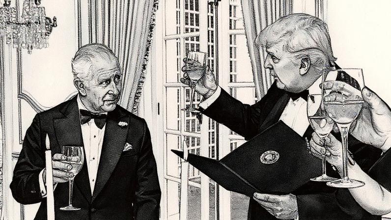 Presidente dos Estados Unidos, Donald Trump, participa de um jantar de estado ao lado do Rei Charles III na residência do embaixador dos Estados Unidos em Londres (Foto: Reprodução)