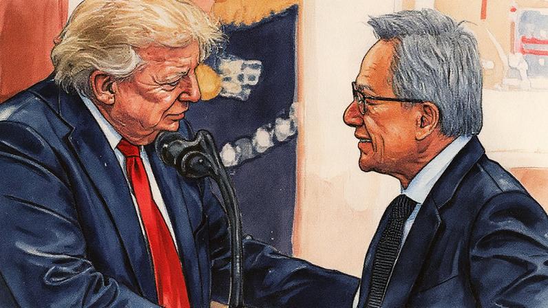 Jensen Huang, CEO da NVIDIA, e Donald Trump, ex-presidente dos EUA, apertam as mãos durante evento em Washington, D.C. (Foto: Reprodução)