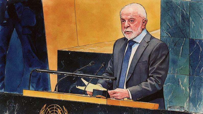 Presidente do Brasil, Luiz Inácio Lula da Silva, discursa em cúpula da ONU sobre criação de um Estado palestino (Foto: Reprodução)