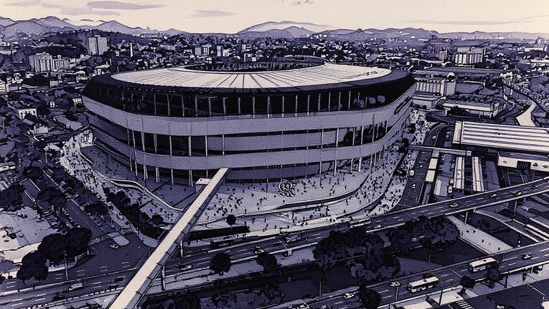 Projeto do novo estádio do Flamengo em exibição (Foto: Reprodução)