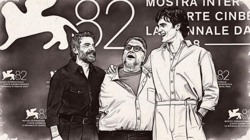 Oscar Isaac, Guillermo Del Toro e Jacob Elordi apresentam sua nova versão de 'Frankenstein' no Festival de Veneza (Foto: Reprodução)