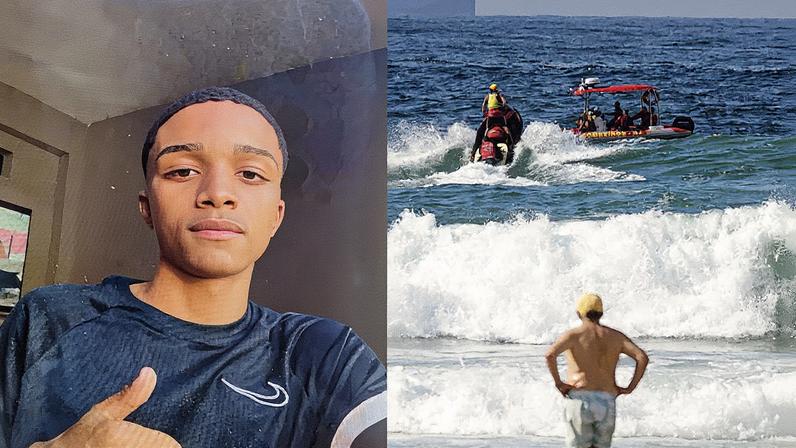 Bombeiros realizam buscas por adolescente desaparecido na Praia do Leme; corpo da namorada já foi encontrado (Foto: Reprodução)