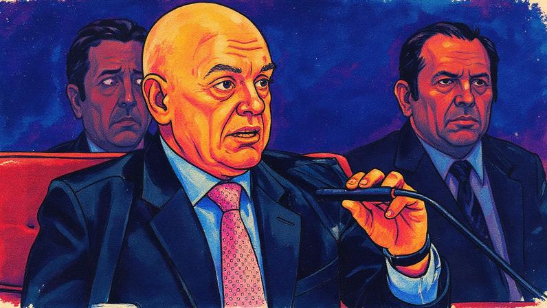 Ministro do Supremo Tribunal Federal, Alexandre de Moraes, durante julgamento de Jair Bolsonaro e outros réus (Foto: Reprodução)
