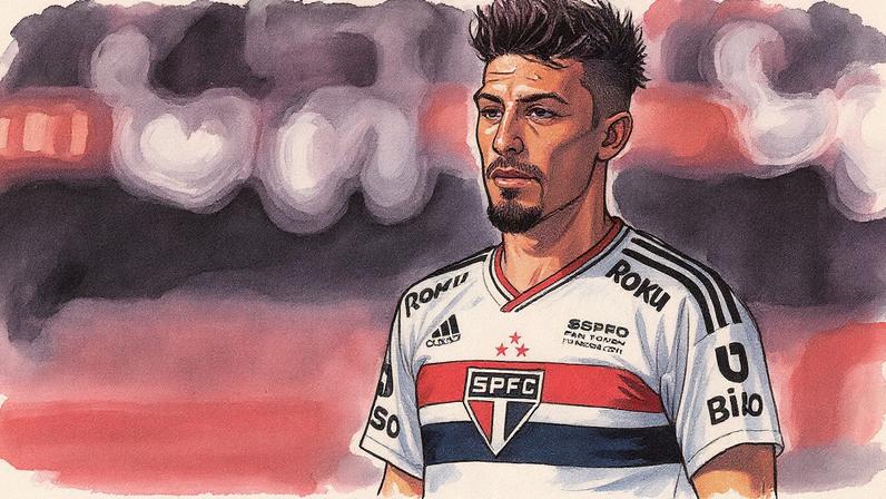 Jogador em campo durante partida entre São Paulo e Athletico-PR pelo Brasileirão (Foto: Reprodução)
