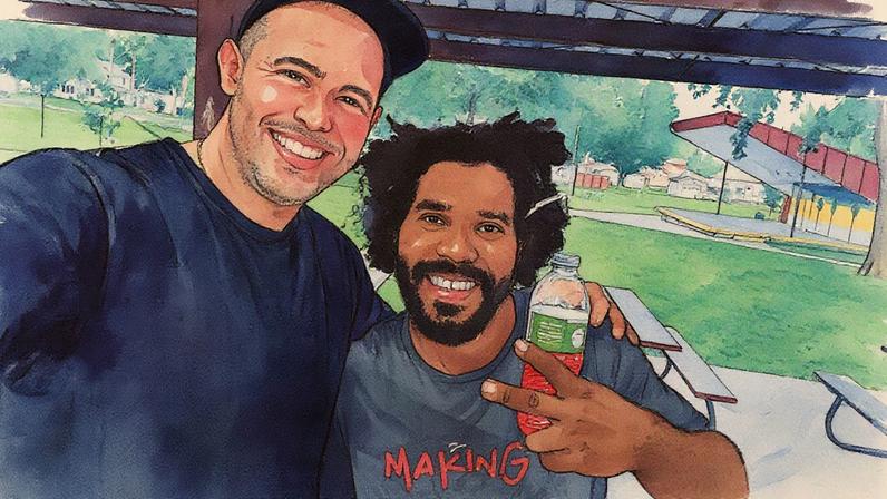 Feglys Campos, à direita, com um amigo em Denison Park no dia 15 de agosto (Foto: Reprodução)