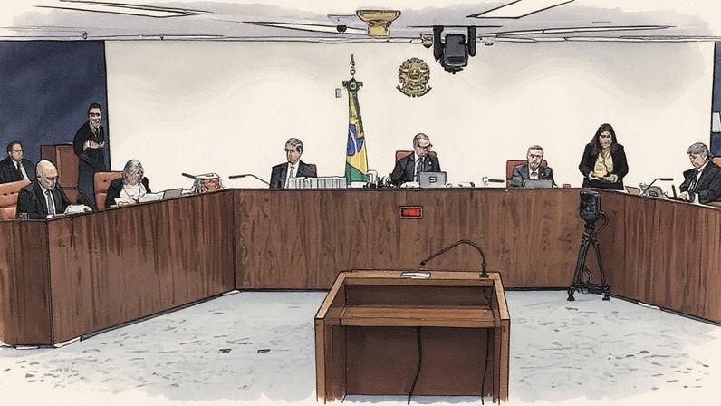 Presidente do STF, Luís Roberto Barroso, acompanha sessão da Primeira Turma que julga trama golpista (Foto: Reprodução)