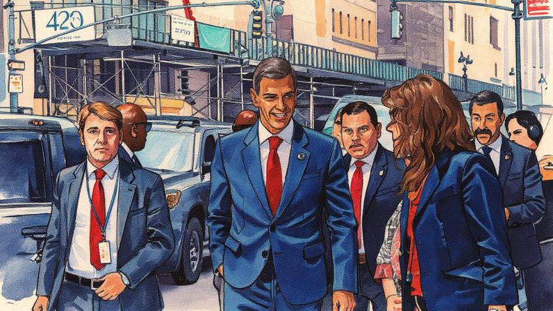 Presidente do Governo, Pedro Sánchez, durante encontro com investidores na Oficina Econômica e Comercial de Espanha em Nova York (Foto: Reprodução)