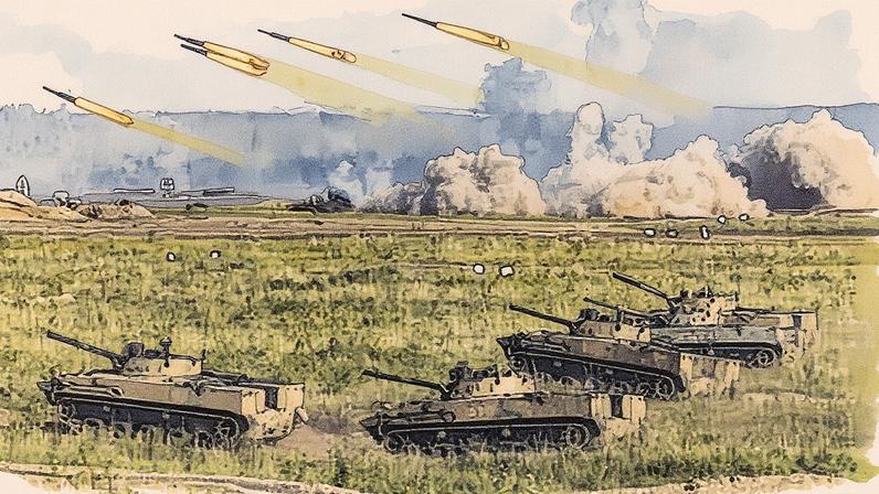 Fogo de artilharia e carros de combate durante os exercícios Zapad 2021 em Nizhni Novgorod, na Rússia (Foto: Reprodução)