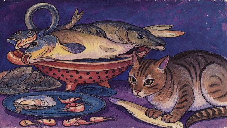 Natureza morta com peixe e gato, pintada por Clara Peeters, após 1620 (Foto: Reprodução)