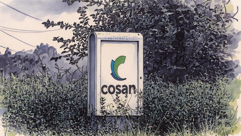 Logo da Cosan em um totem (Foto: Reprodução)
