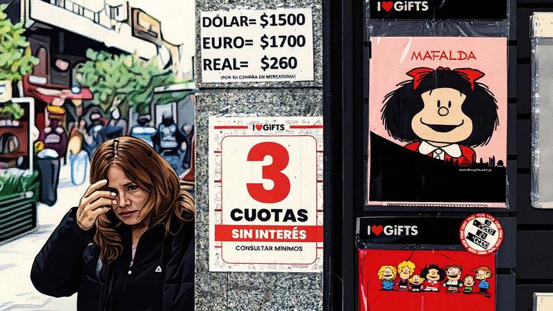 Cotações de moedas estrangeiras exibidas em uma vitrine no distrito financeiro de Buenos Aires (Foto: Reprodução)