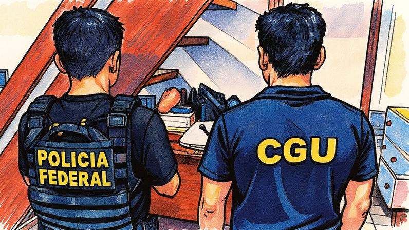 Agentes da Polícia Federal e da Controladoria-Geral da União realizam operação contra fraude em licitação municipal em Patos (PB) (Foto: Reprodução)