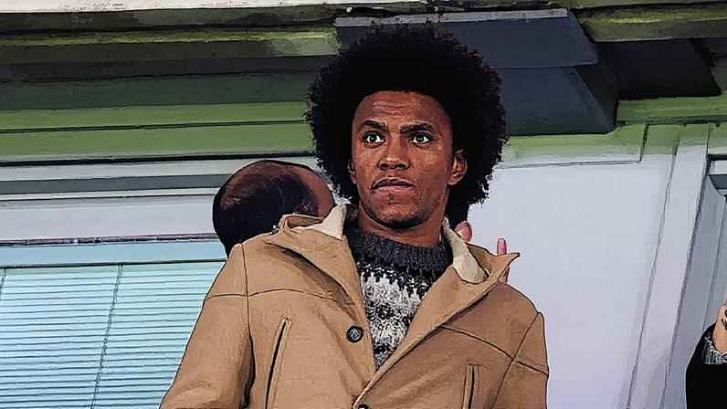 Willian em camarote do Stamford Bridge durante partida do Chelsea na Premier League (Foto: Reprodução)