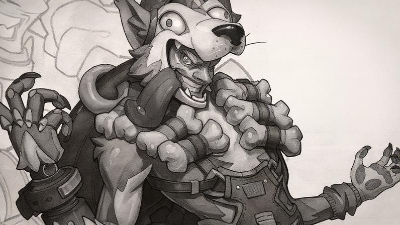Junkrat in a dog mascot costume