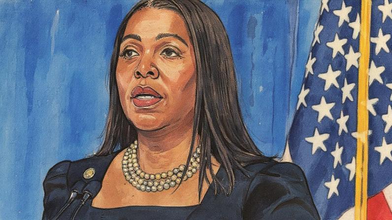 Procuradora Geral de Nova York, Letitia James, realiza coletiva de imprensa após decisão judicial contra o ex-presidente dos EUA, Donald Trump, que o condena a pagar US$ 354,9 milhões e o proíbe de fazer negócios no estado de Nova York por três anos (Foto: Reprodução)