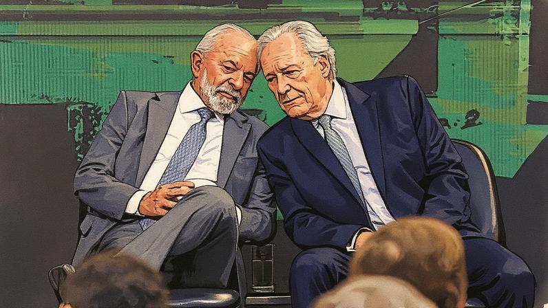 Presidente Lula conversa com o ministro da Justiça, Ricardo Lewandowski, durante a inauguração de uma escultura de Burle Marx no ministério da Justiça (Foto: Reprodução)