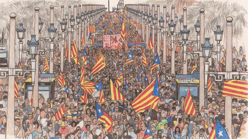 Milhares de pessoas participam de uma manifestação durante a Diada em Barcelona (Foto: Reprodução)