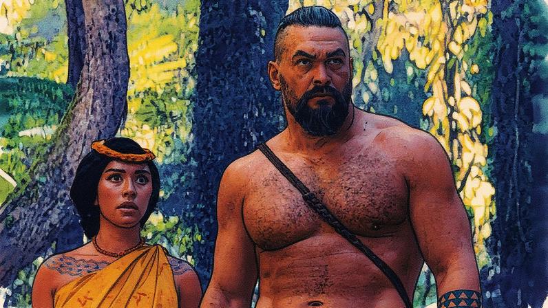 Jason Momoa aparece como um personagem na série 'El gran guerrero' da Apple TV+ (Foto: Reprodução)