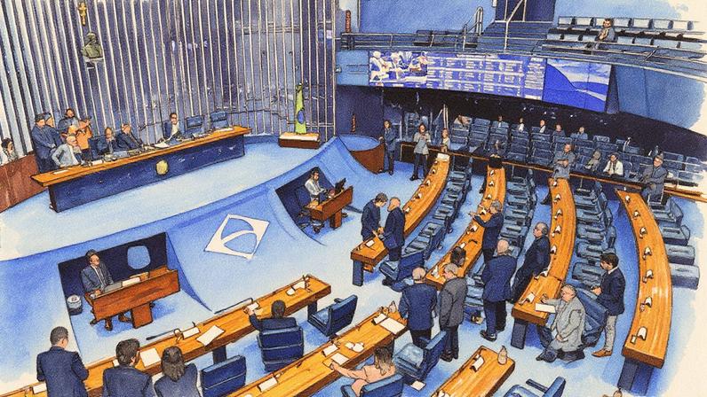 Plenário do Senado Federal com cadeiras e mesa central (Foto: Reprodução)