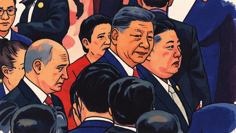 Presidentes da Rússia, Vladimir Putin; da China, Xi Jinping; e líder da Coreia do Norte, Kim Jong-un, posam juntos (Foto: Reprodução)