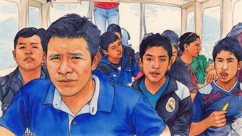 Juan Josué Chel, maestro Ixil, viaja com seus alunos (Foto: Reprodução)