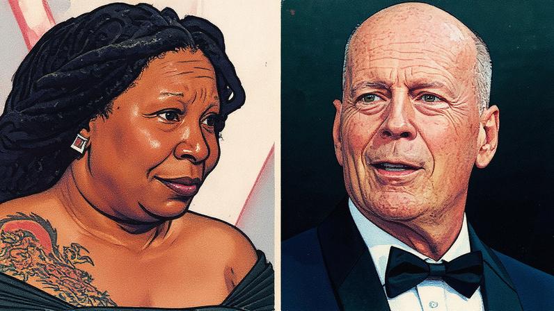 Whoopi Goldberg e Bruce Willis posam juntos para a foto (Foto: Reprodução)
