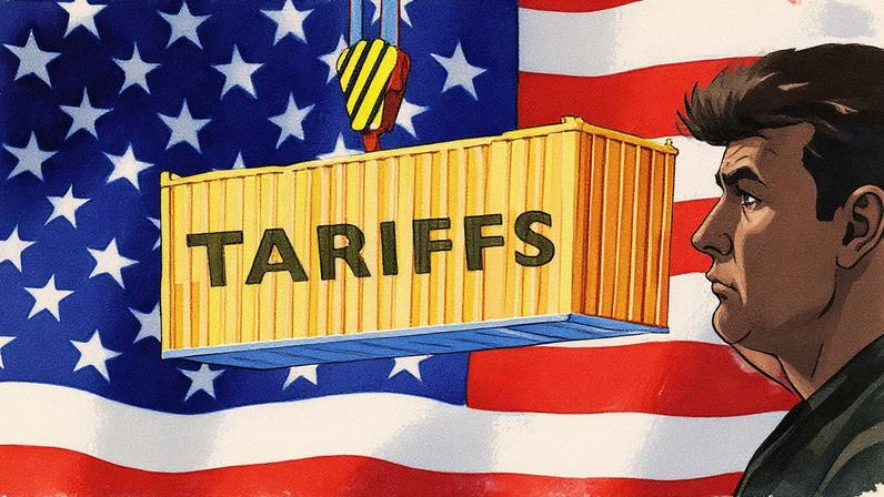 Ilustração de Donald Trump com referência a tarifas (Foto: Reprodução)