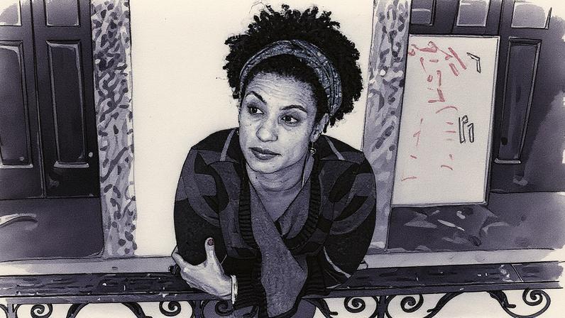Marielle Franco em evento público, com expressão séria e cabelo cacheado (Foto: Reprodução)