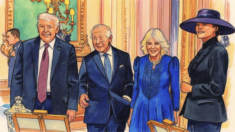 Rei Charles III e Donald Trump durante banquete de Estado no Castelo de Windsor (Foto: Reprodução)