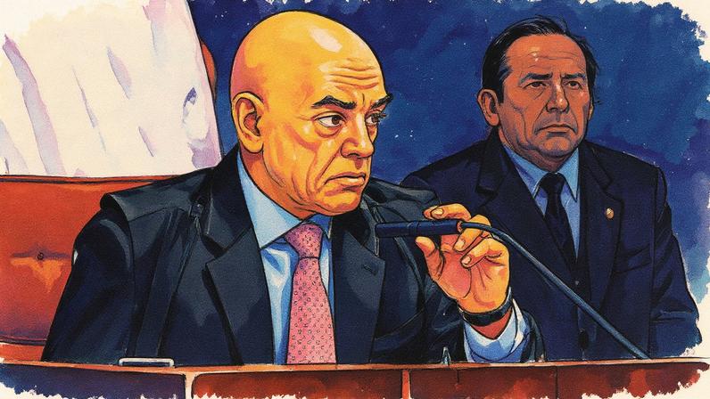 Ministro do Supremo Tribunal Federal, Alexandre de Moraes, durante o julgamento de Jair Bolsonaro e outros réus (Foto: Reprodução)