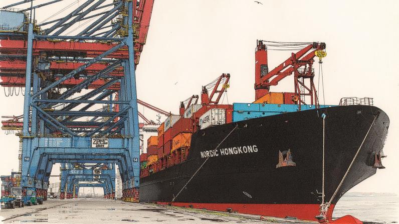 Movimento no terminal de contêineres Tecon Santos, no Porto de Santos (SP) (Foto: Reprodução)