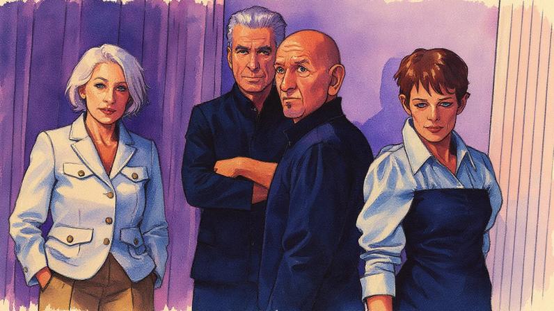 Helen Mirren, Pierce Brosnan, Ben Kingsley e Celia Imrie posam juntos para a foto do filme 'O Clube do Crime das Quintas-Feiras' (Foto: Reprodução)