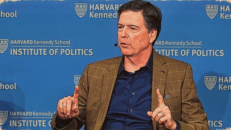 James Comey fala no Harvard Kennedy School ao lado de Eric Rosenbach em Boston, Massachusetts (Foto: Reprodução)