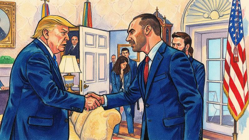 Presidente dos Estados Unidos cumprimenta deputado federal durante visita à Casa Branca (Foto: Reprodução)