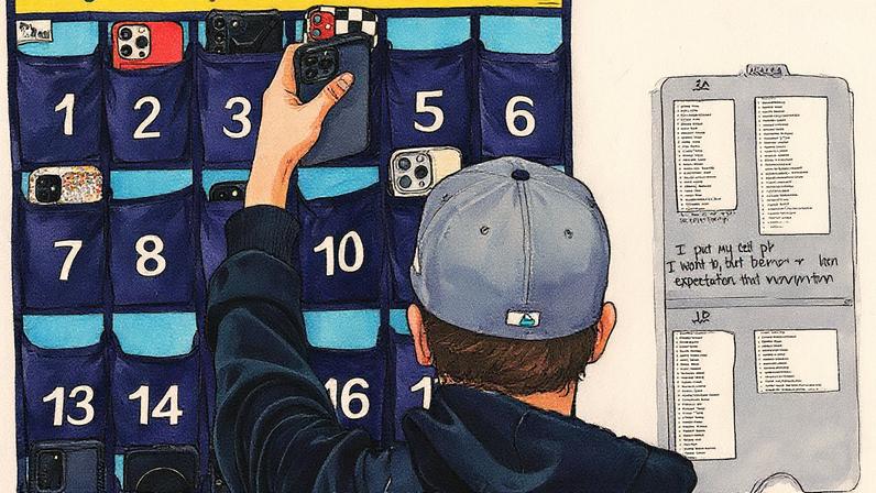 Porta celulares na Secundária Delta, em Utah (Foto: Reprodução)