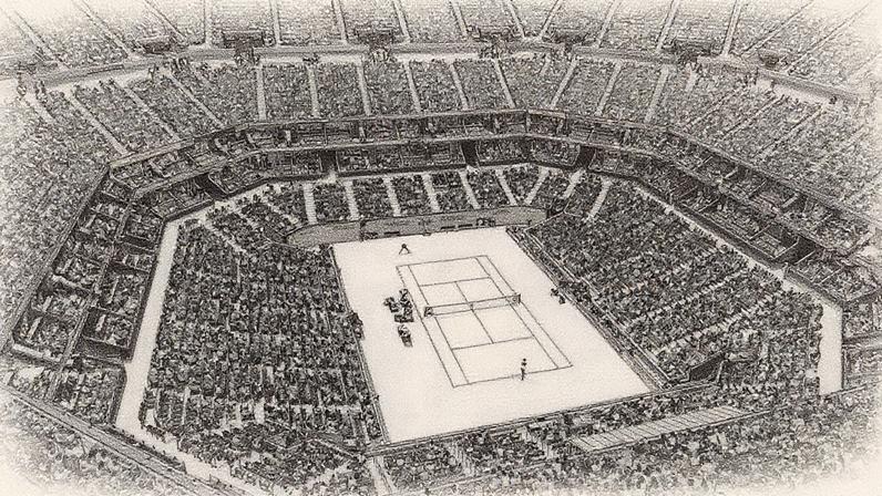 Visão geral do Arthur Ashe Stadium durante o torneio de tênis US Open de 2021, com o jogo de simples masculino entre Novak Djokovic e Holger Rune (Foto: Reprodução)