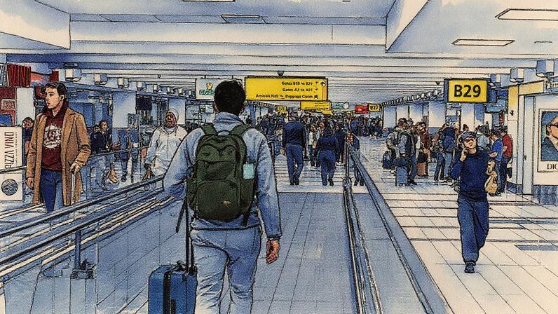 Aeroporto de JFK, em Nova York, com movimento de pessoas e aeronaves (Foto: Reprodução)