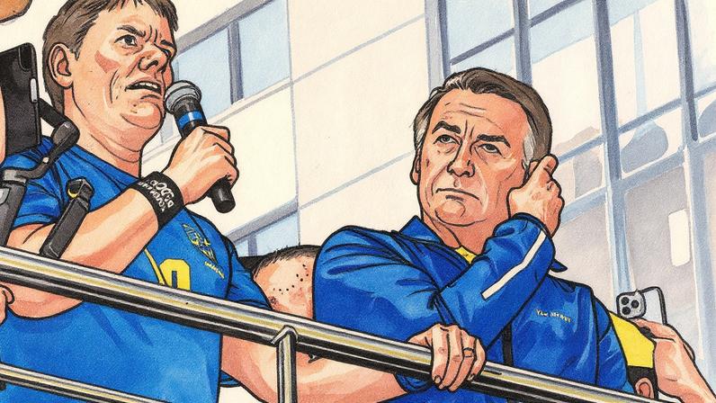 Governador de São Paulo, Tarcísio de Freitas, e ex-presidente Jair Bolsonaro em ato na Avenida Paulista (Foto: Reprodução)