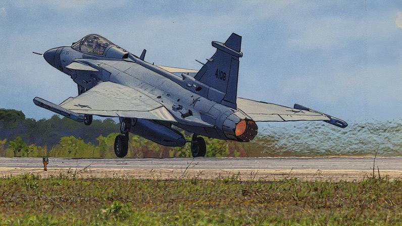 Gripen E decola da Base Aérea de Natal durante exercício militar (Foto: Reprodução)