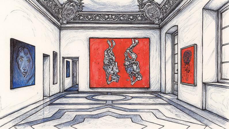 Exibição da nova mostra conjunta de Georg Baselitz e Lucio Fontana no espaço de Thaddaeus Ropac em Milão (Foto: Reprodução)