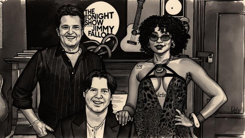Arthur Hanlon, Carlos Vives e Goyo se apresentam no programa 'The Tonight Show Starring Jimmy Fallon' (Foto: Reprodução)