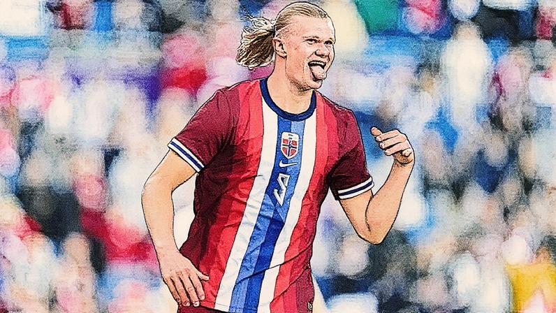 Erling Haaland em ação durante uma partida pela seleção da Noruega (Foto: Reprodução)