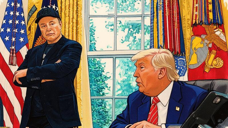 Donald Trump e Elon Musk participam de uma coletiva de imprensa no Salão Oval da Casa Branca (Foto: Reprodução)