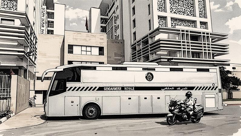 Veículo para transporte de presos estacionado em frente a um tribunal em Rabat (Foto: Reprodução)