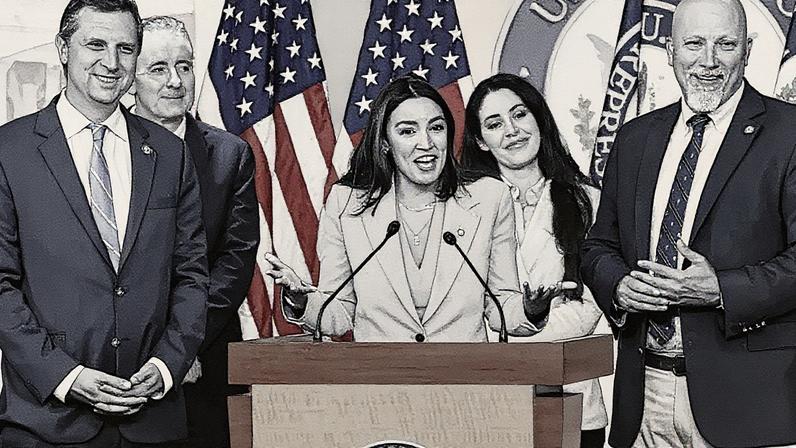 Grupo bipartidário de membros da Câmara dos Representantes dos EUA se reúne para anunciar a disposição de forçar uma votação sobre legislação que proíbe membros do Congresso e suas famílias de negociar ações (Foto: Reprodução)