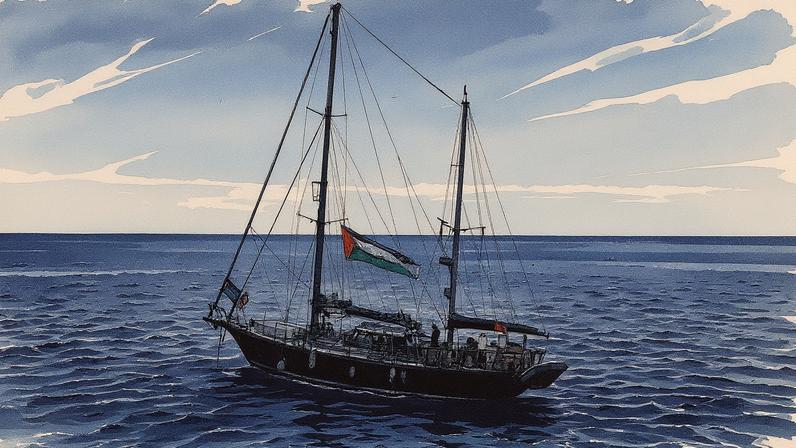 Barco Madleen navega em direção à Faixa de Gaza (Foto: Reprodução)