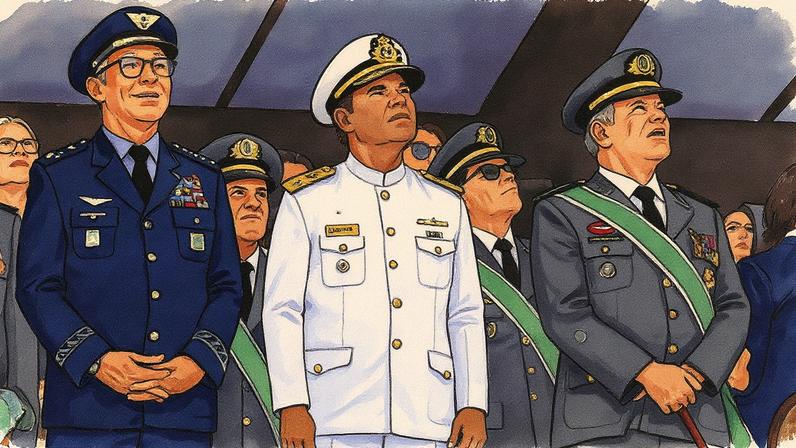 Comandantes Marcelo Damasceno (Aeronáutica), Marcos Olsen (Marinha) e Tomás Paiva (Exército) posam para foto (Foto: Reprodução)