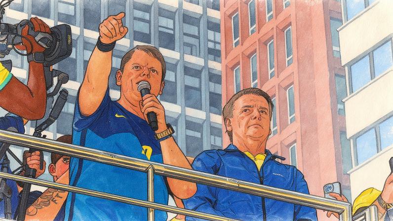 Tarcísio de Freitas e Bolsonaro participam de ato na Avenida Paulista (Foto: Reprodução)